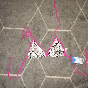 Bathing suit top. Black flowers with pink trim.